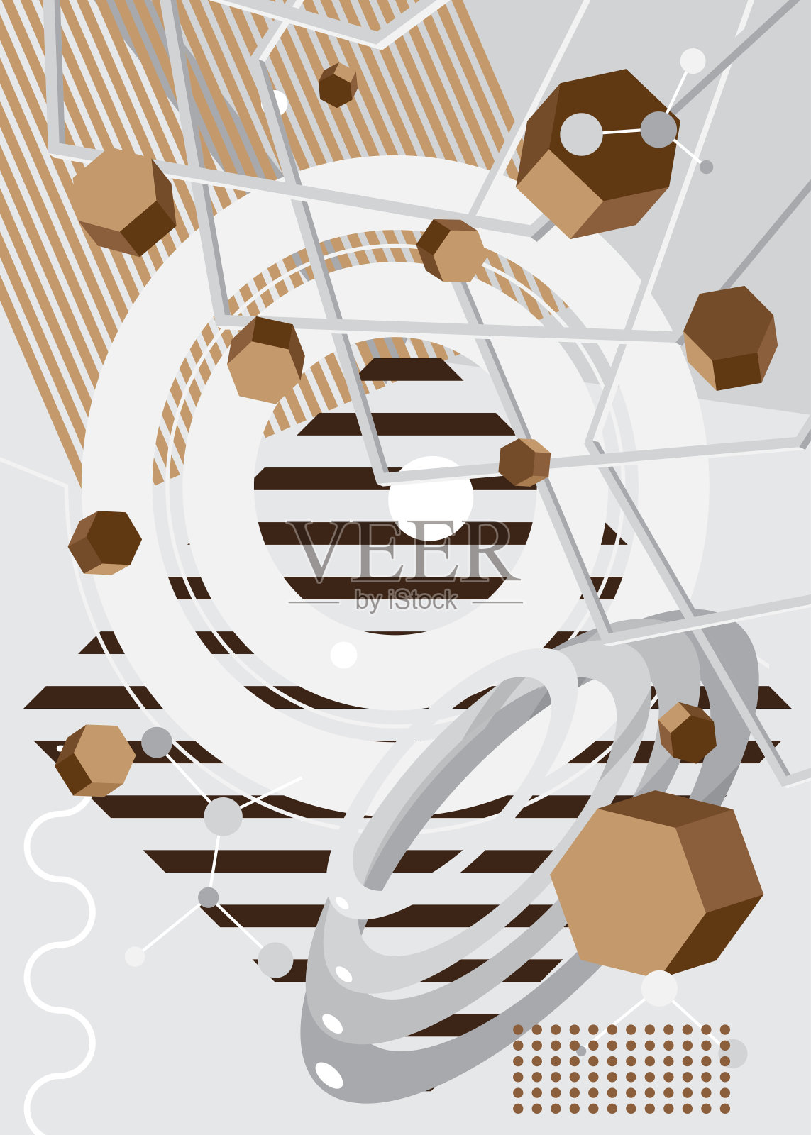 棕色和白色几何图形复古背景。最小几何形状元素的主题封面，海报设计。的模板。插画图片素材