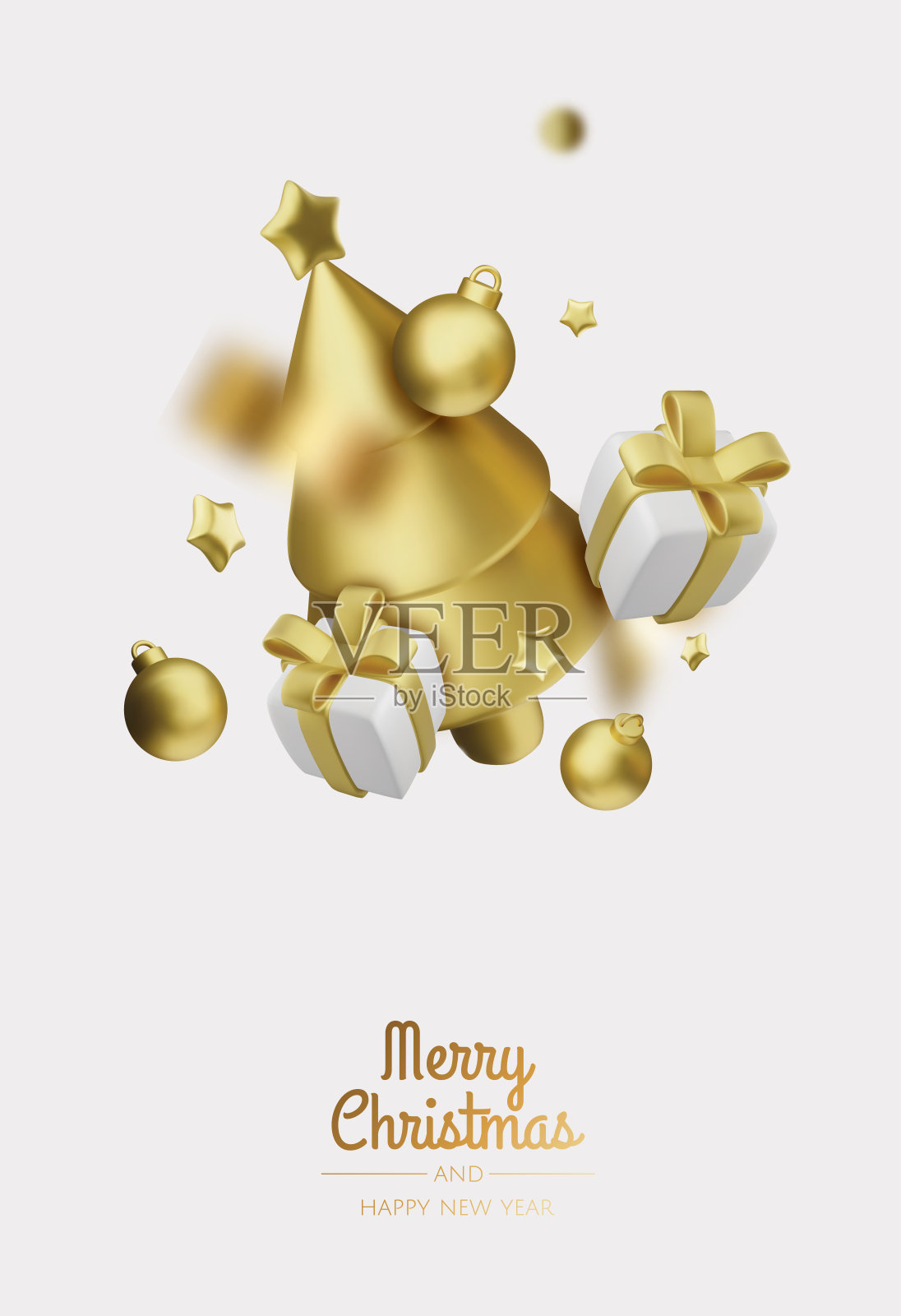 圣诞树明亮。新年快乐，圣诞快乐。逼真的3d设计对象，礼盒，雪花，圣诞球。矢量图插画图片素材