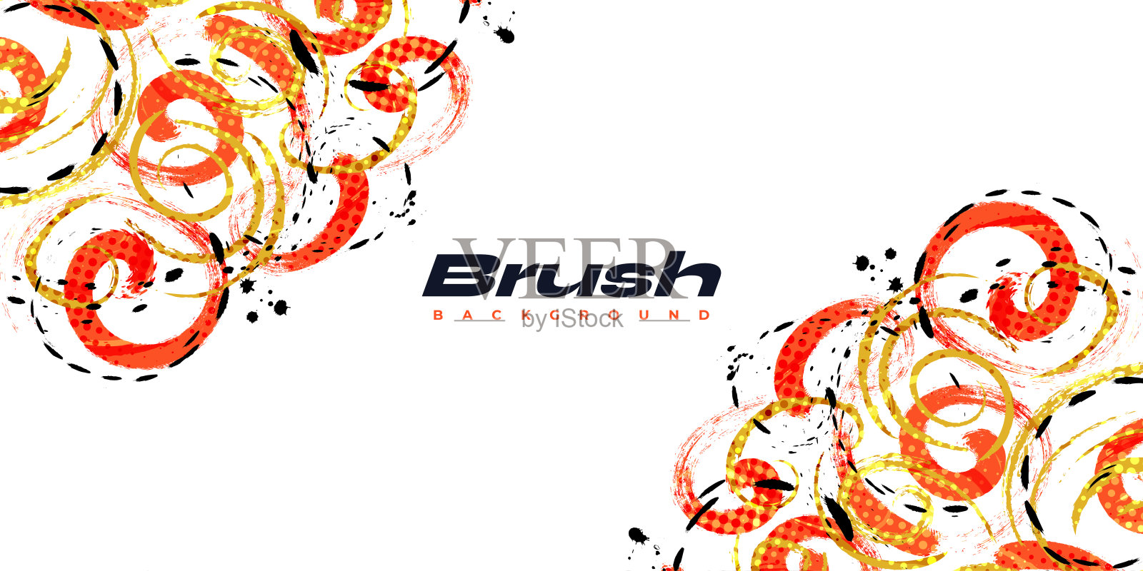 摘要黑色，橙色和黄色刷背景与半色调效果。运动背景。为横幅或海报的笔触插图。划痕和纹理元素的设计插画图片素材