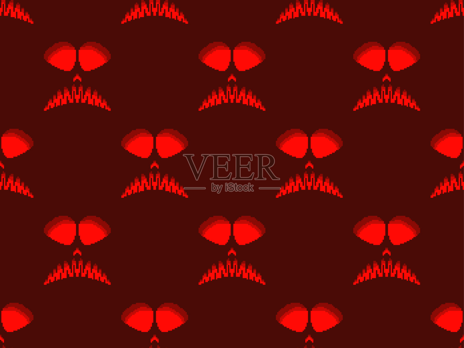 万圣节吓人的脸和发光的眼睛像素风格。无缝图案与可怕的面孔雕刻在8位80-90年代的电子游戏风格的南瓜。设计应用程序和横幅。矢量图插画图片素材