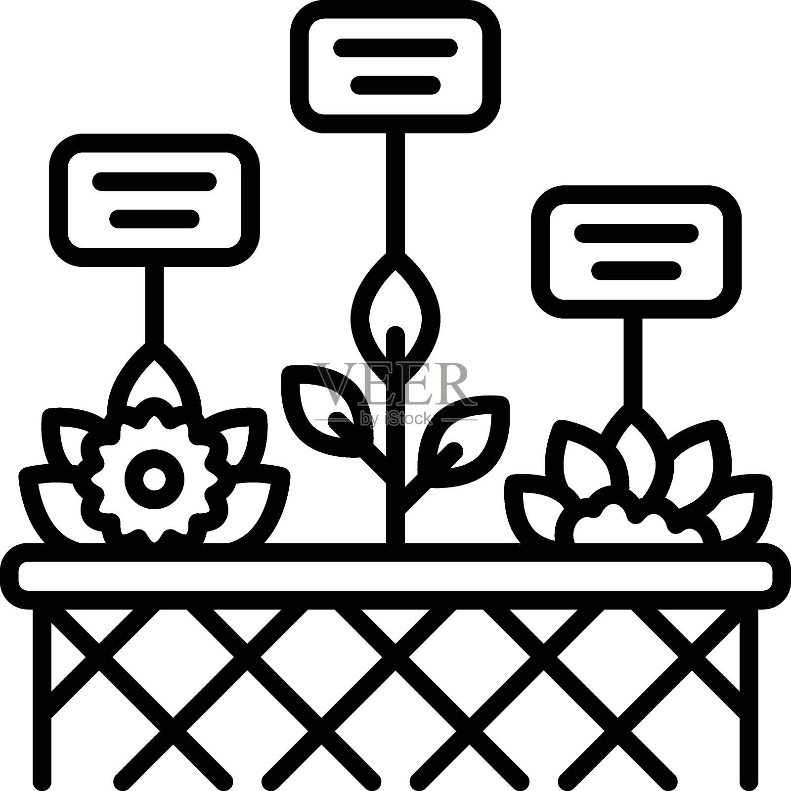 分类和物种矢量图标设计，草坪和园艺符号，农场和植物标志，农业和园艺设备插图，向日葵不同属与标签在实验室概念插画图片素材