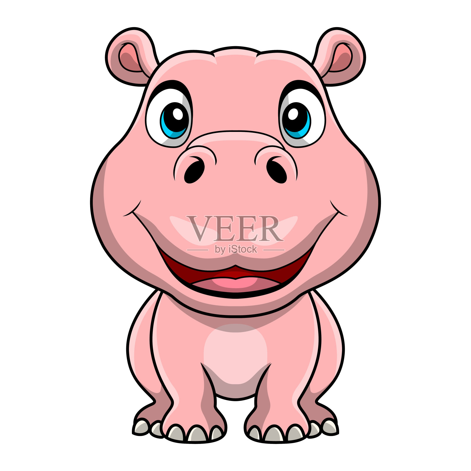 可爱的河马卡通在白色的背景插画图片素材