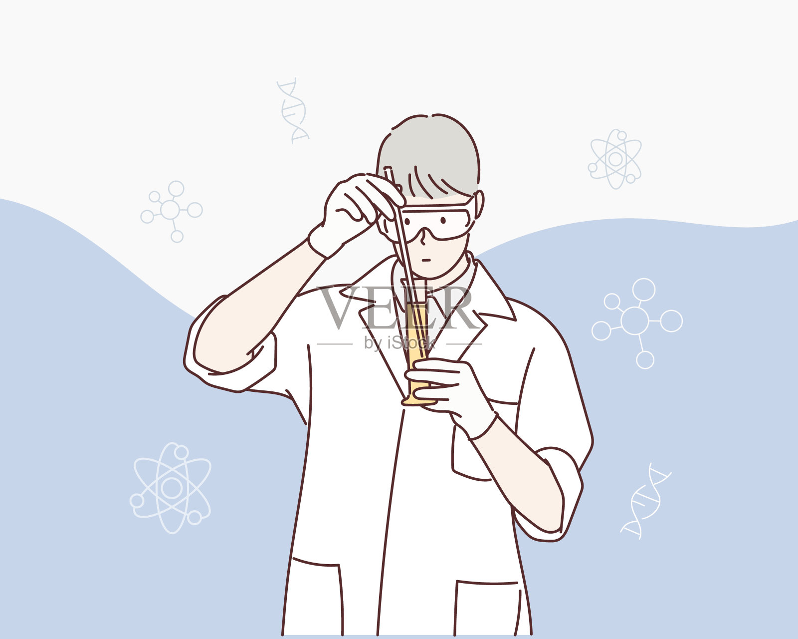 在实验室工作的男性科学家。插画图片素材