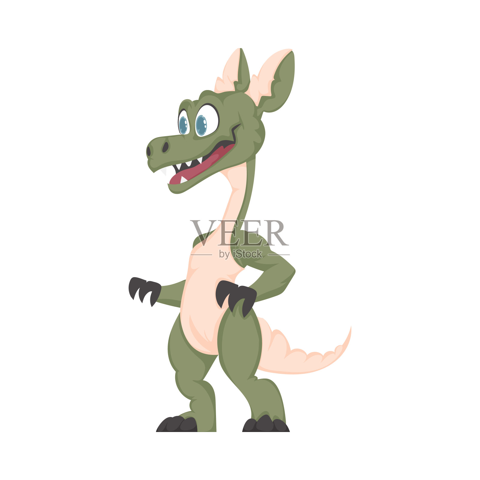 神秘的，非常有趣的绿色恐龙。卡通风格插画图片素材