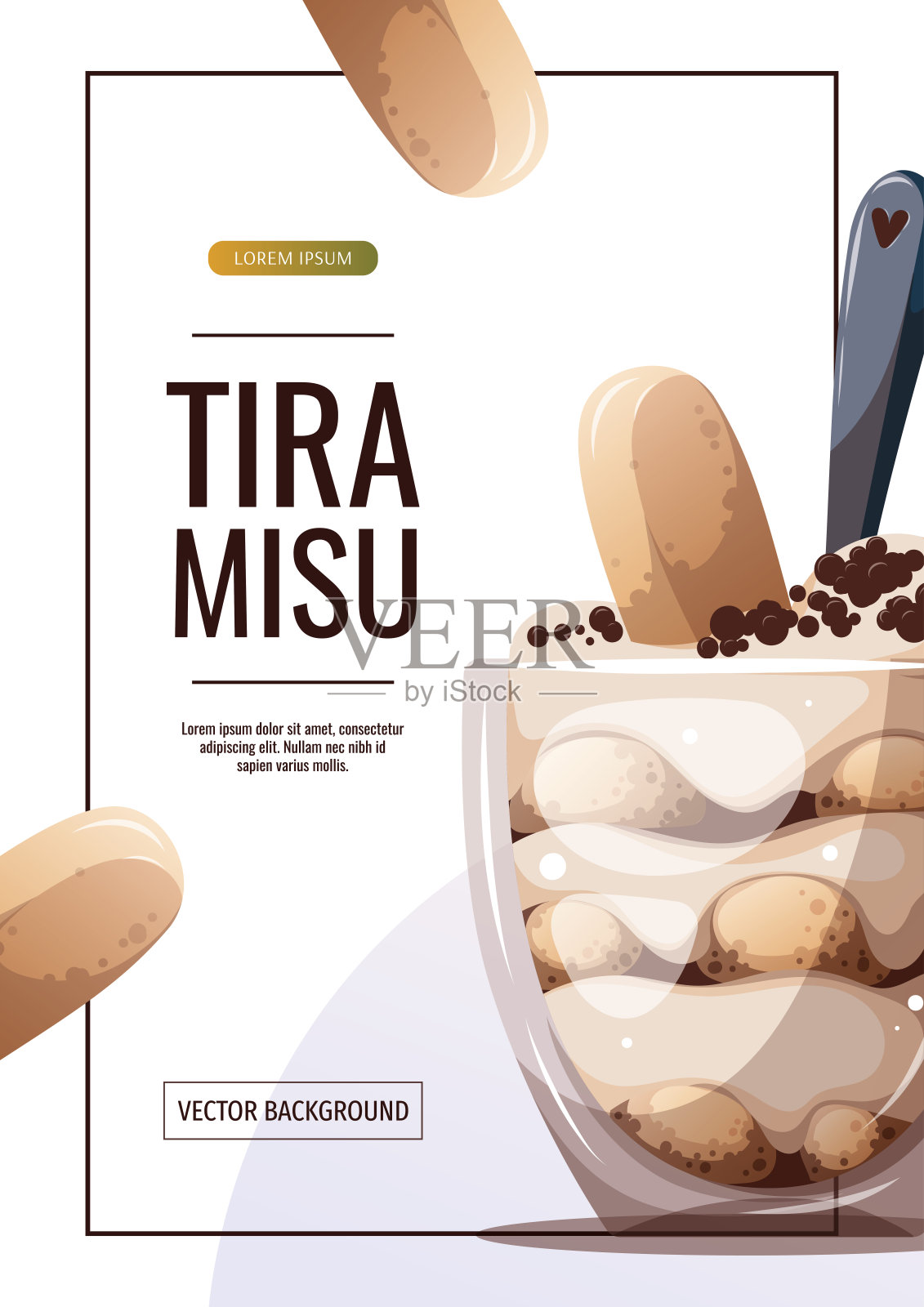 传单设计与提拉米苏在一个玻璃杯。插画图片素材