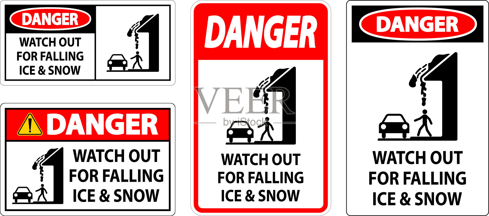 危险标志小心落下的冰雪插画图片素材