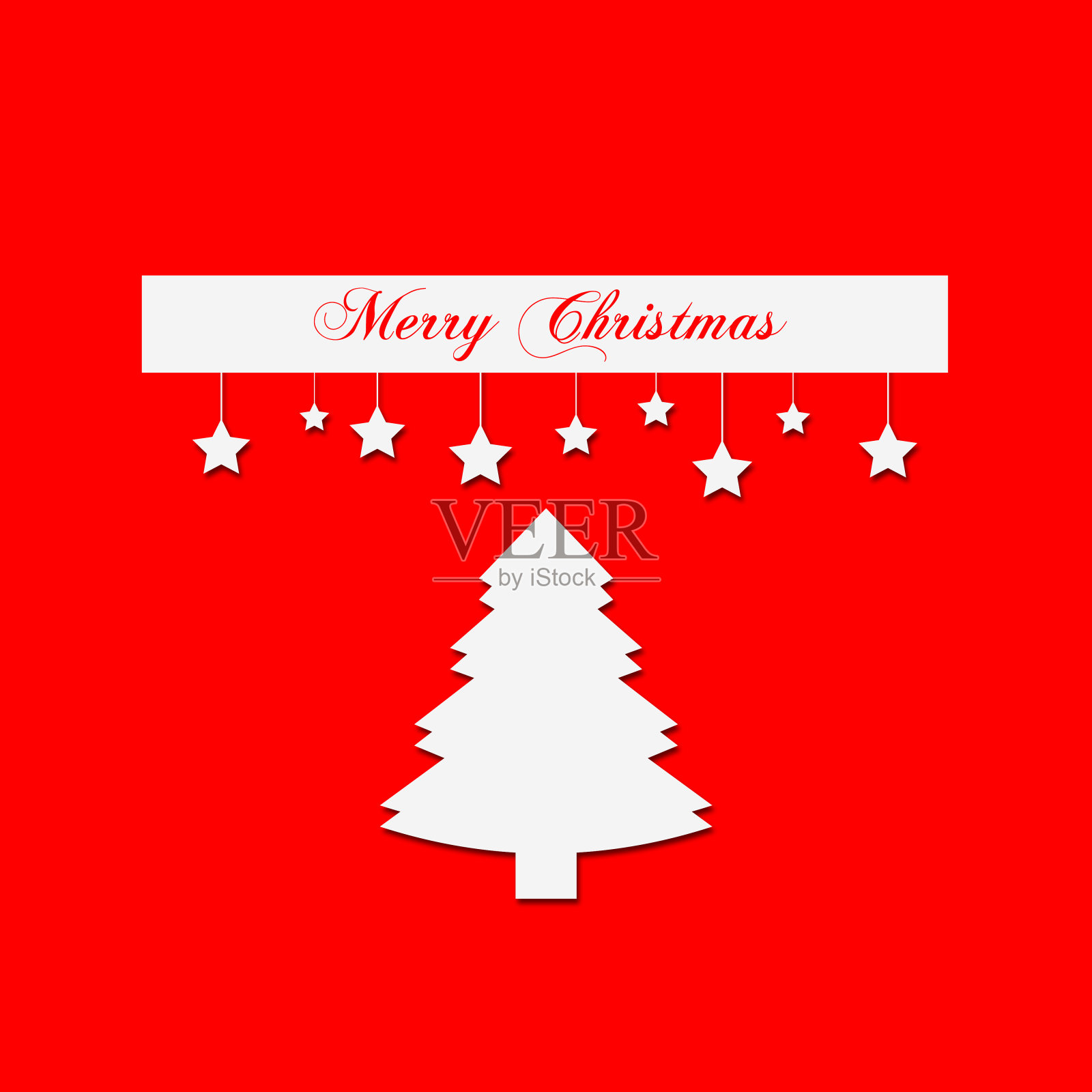 剪纸设计有关圣诞事件与圣诞树和圣诞快乐的问候插画图片素材