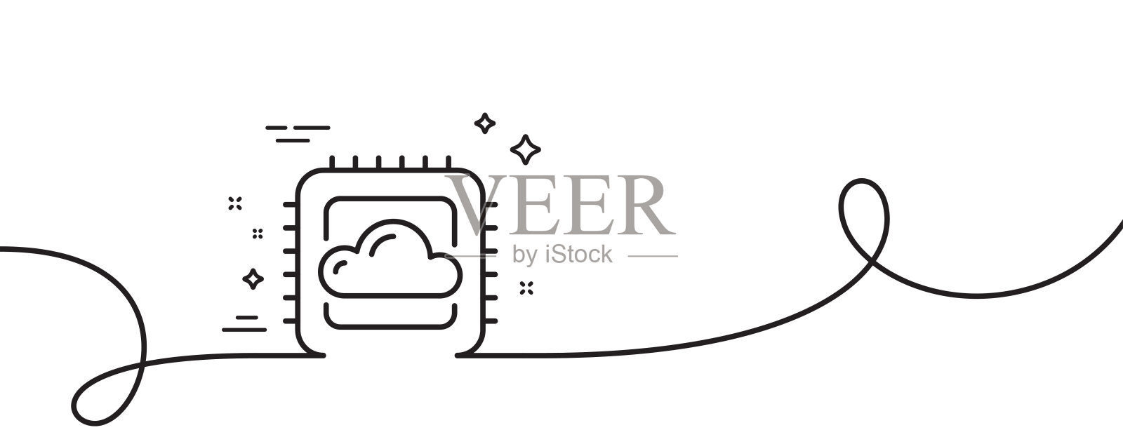 云计算cpu线图标。互联网数据存储标志。带旋度的连续线。向量插画图片素材