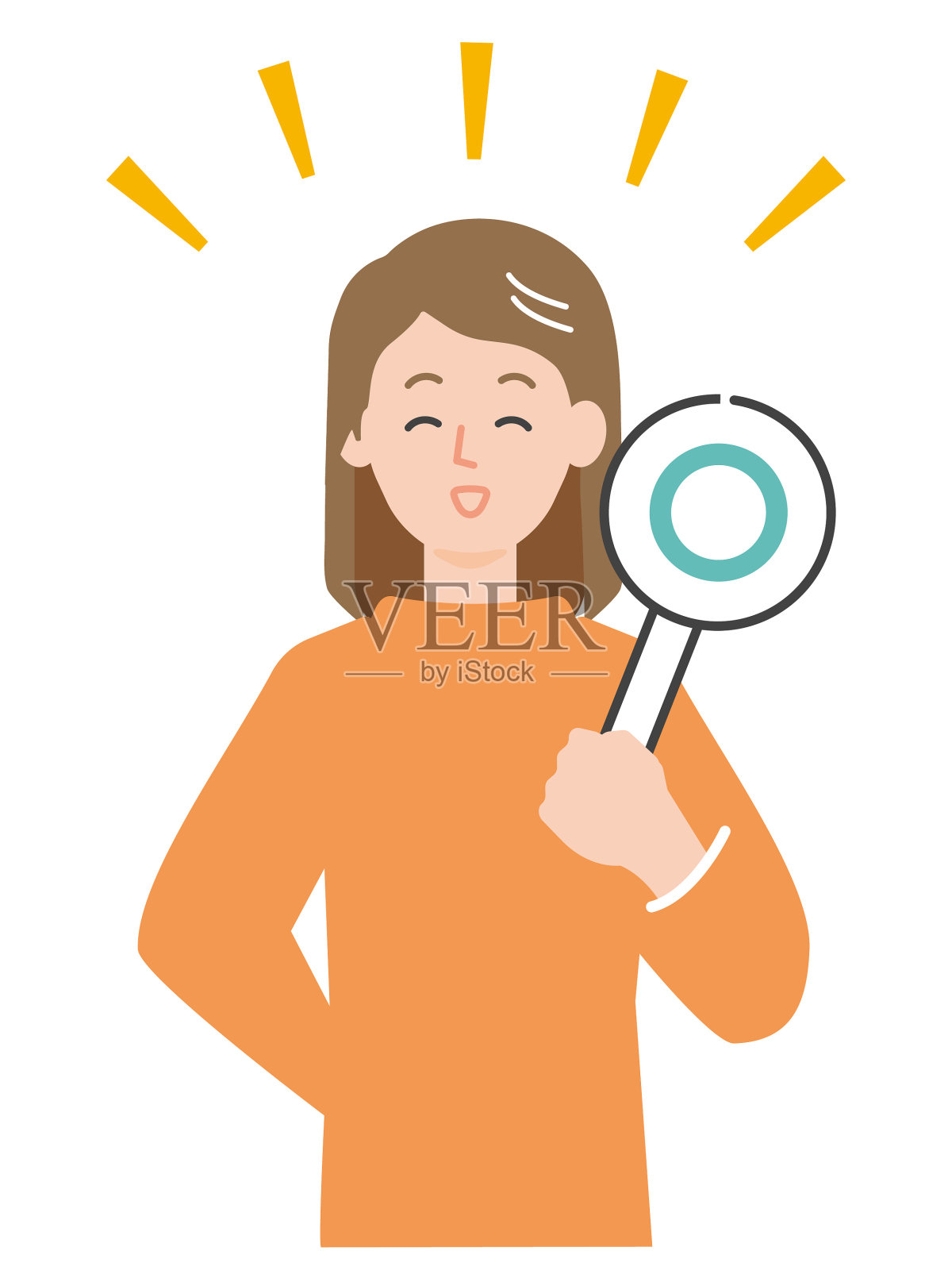 一个年轻女子举着一个圆形(OK)标语牌插画图片素材