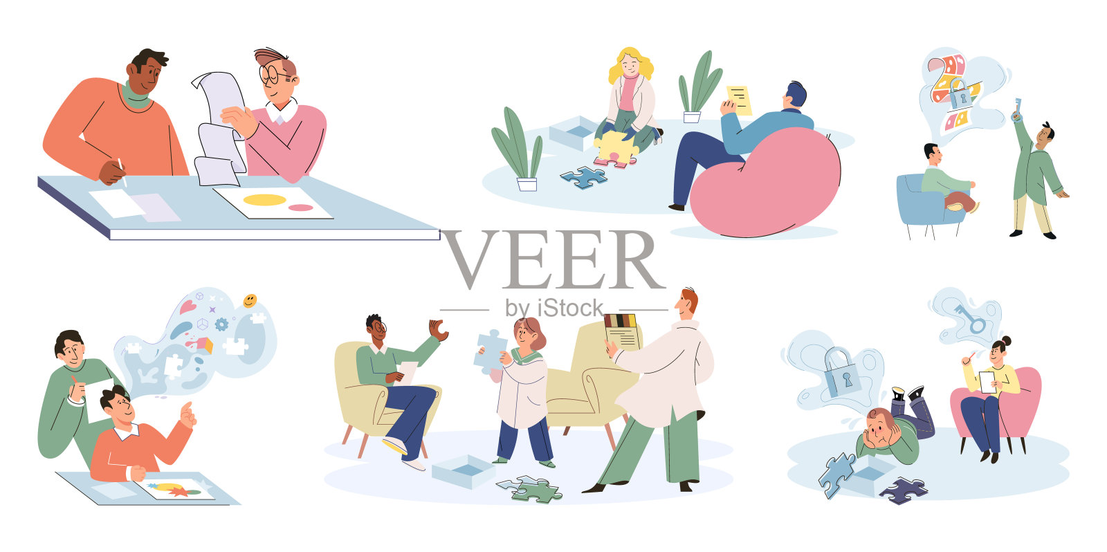 心理医生在心理治疗过程中听取病人的意见。成长心智和智力自我发展插画图片素材