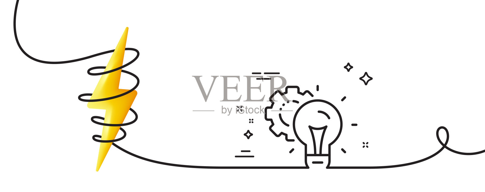 创意齿轮线图标。设置齿轮标志。工作过程。带旋度的连续线。向量插画图片素材