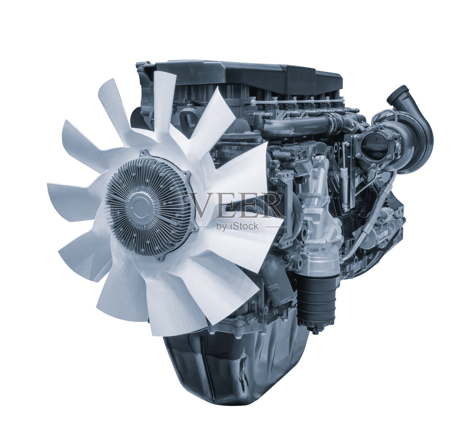 现代重型卡车柴油发动机孤立在白色背景上照片摄影图片