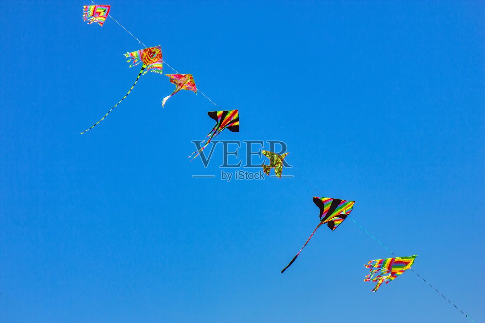 孩子们在蓝天上放风筝照片摄影图片