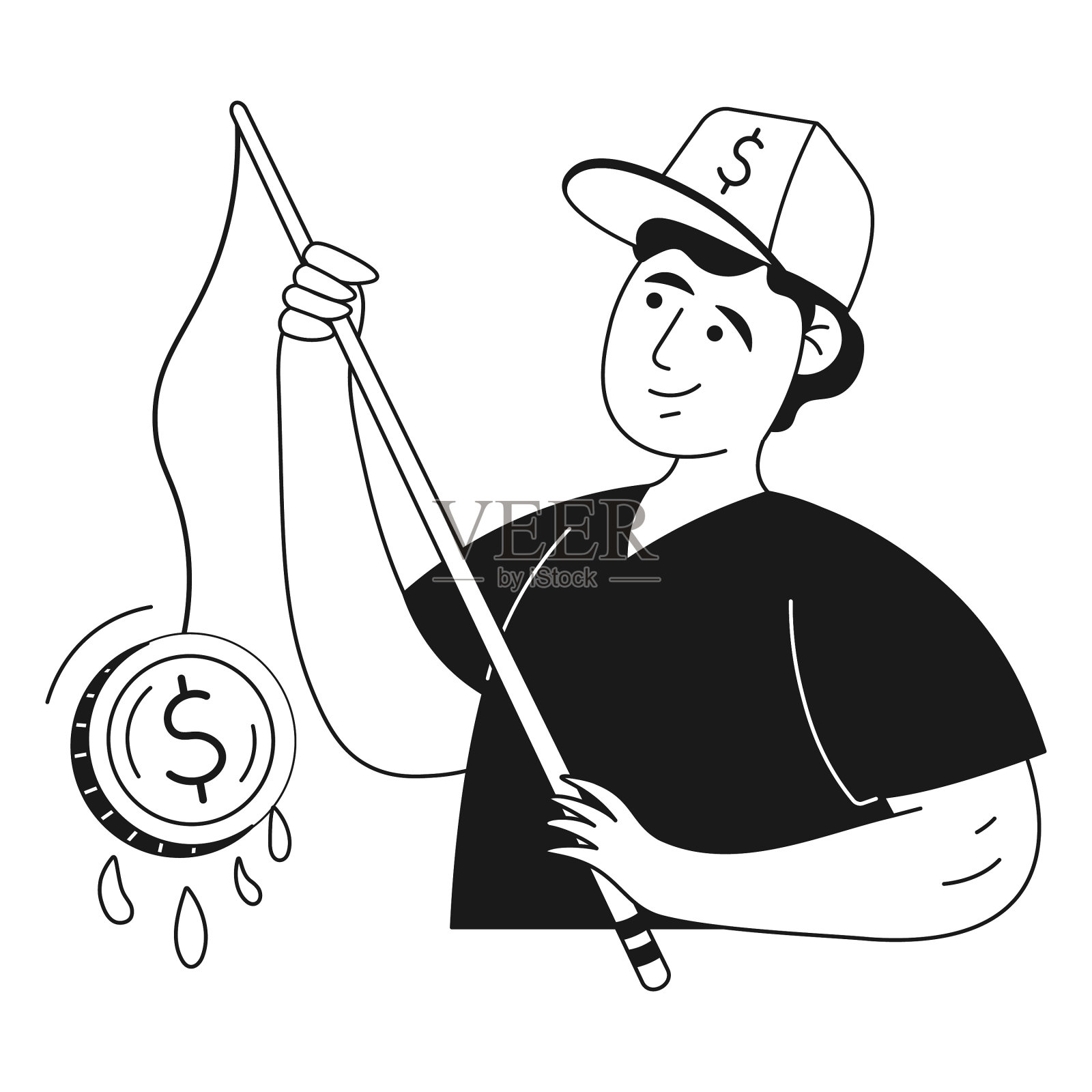金融人物用鱼竿钓硬币插画图片素材
