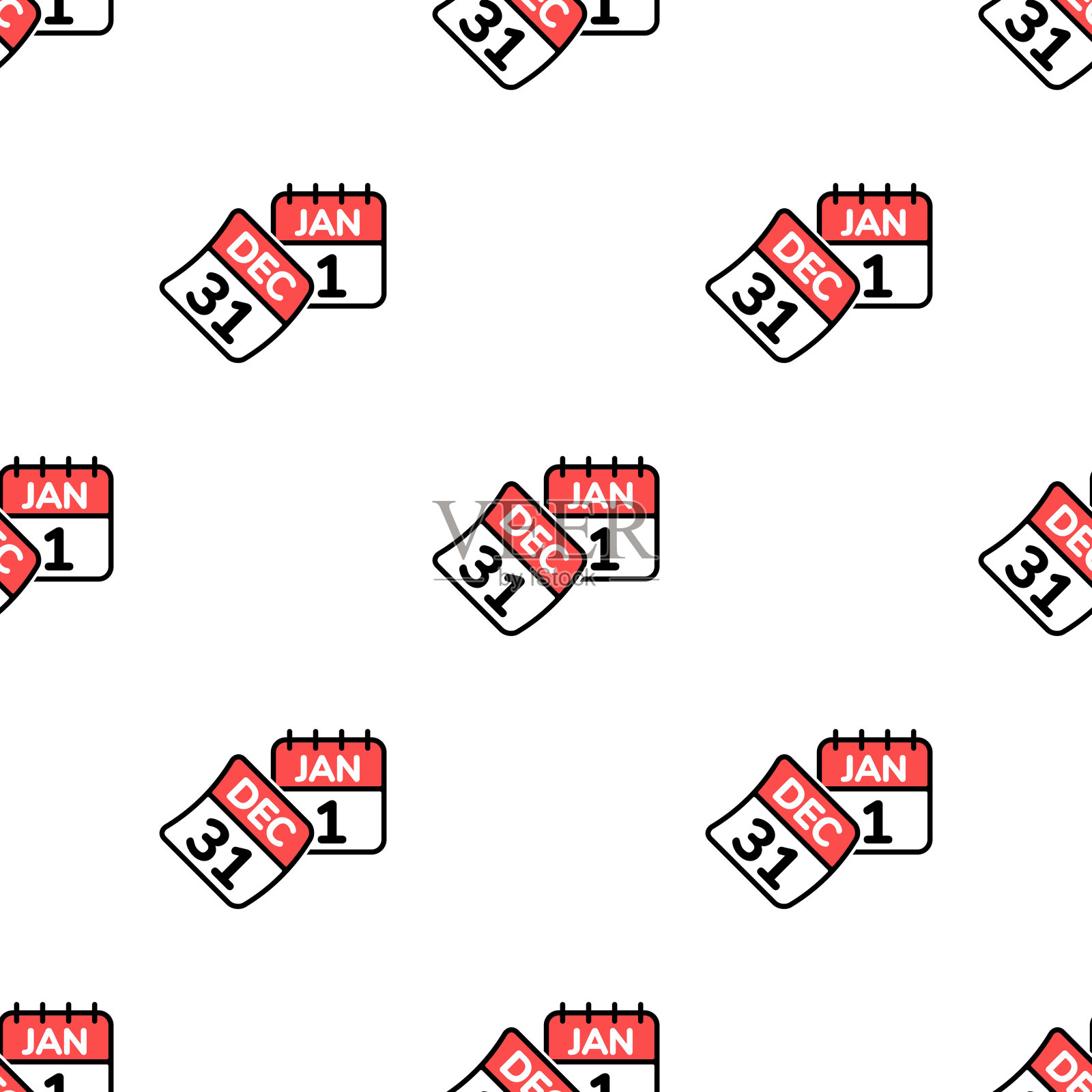 新年日历页，白色背景无缝图案。插画图片素材