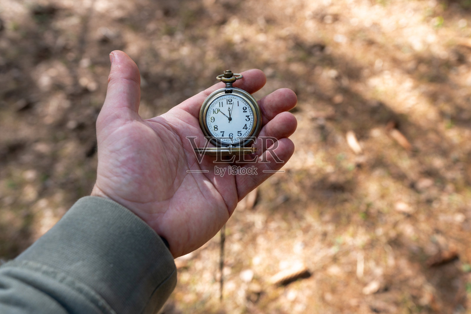 老式怀表放在男性的手掌上照片摄影图片