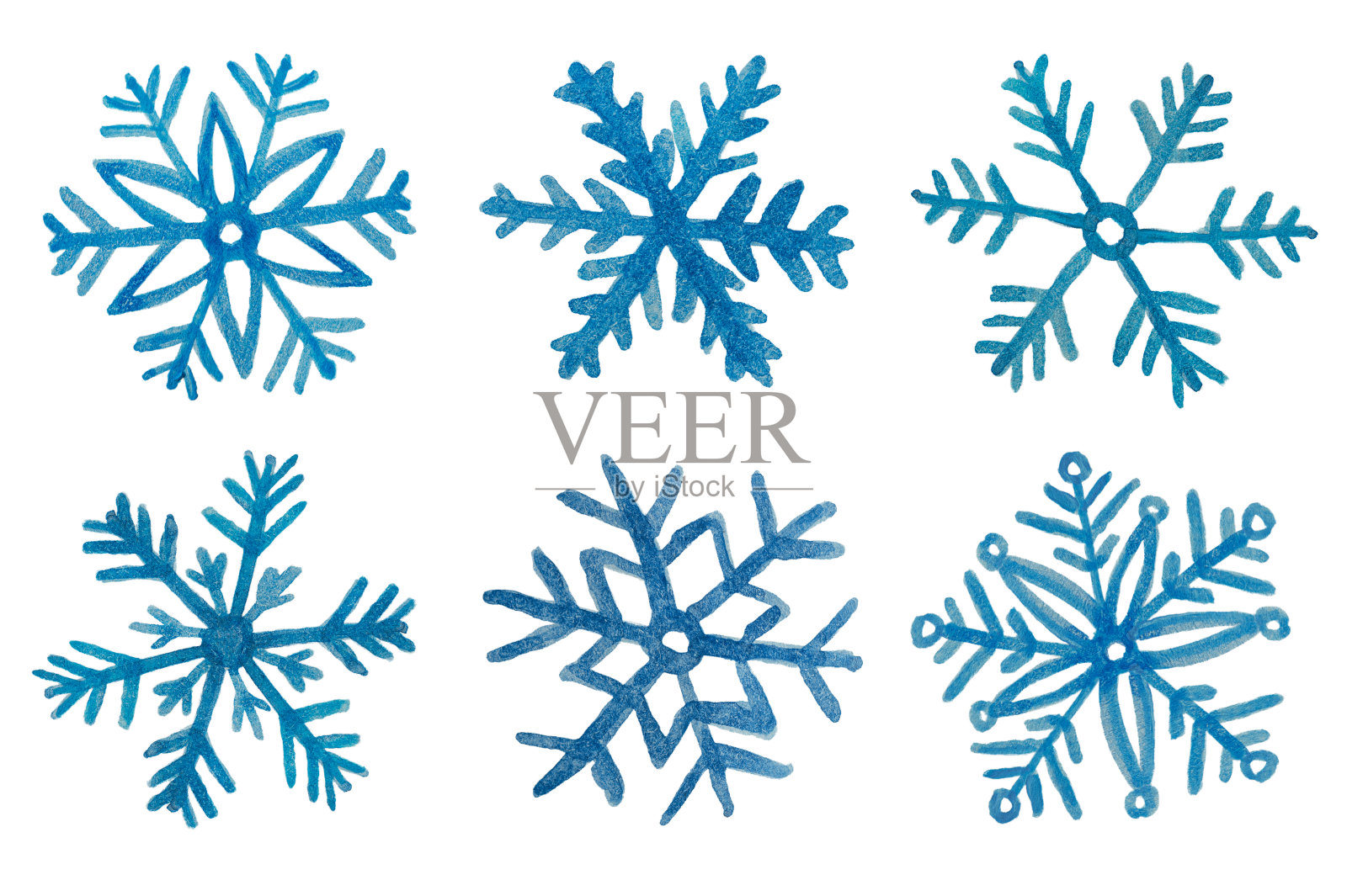 六朵水彩雪花插画图片素材