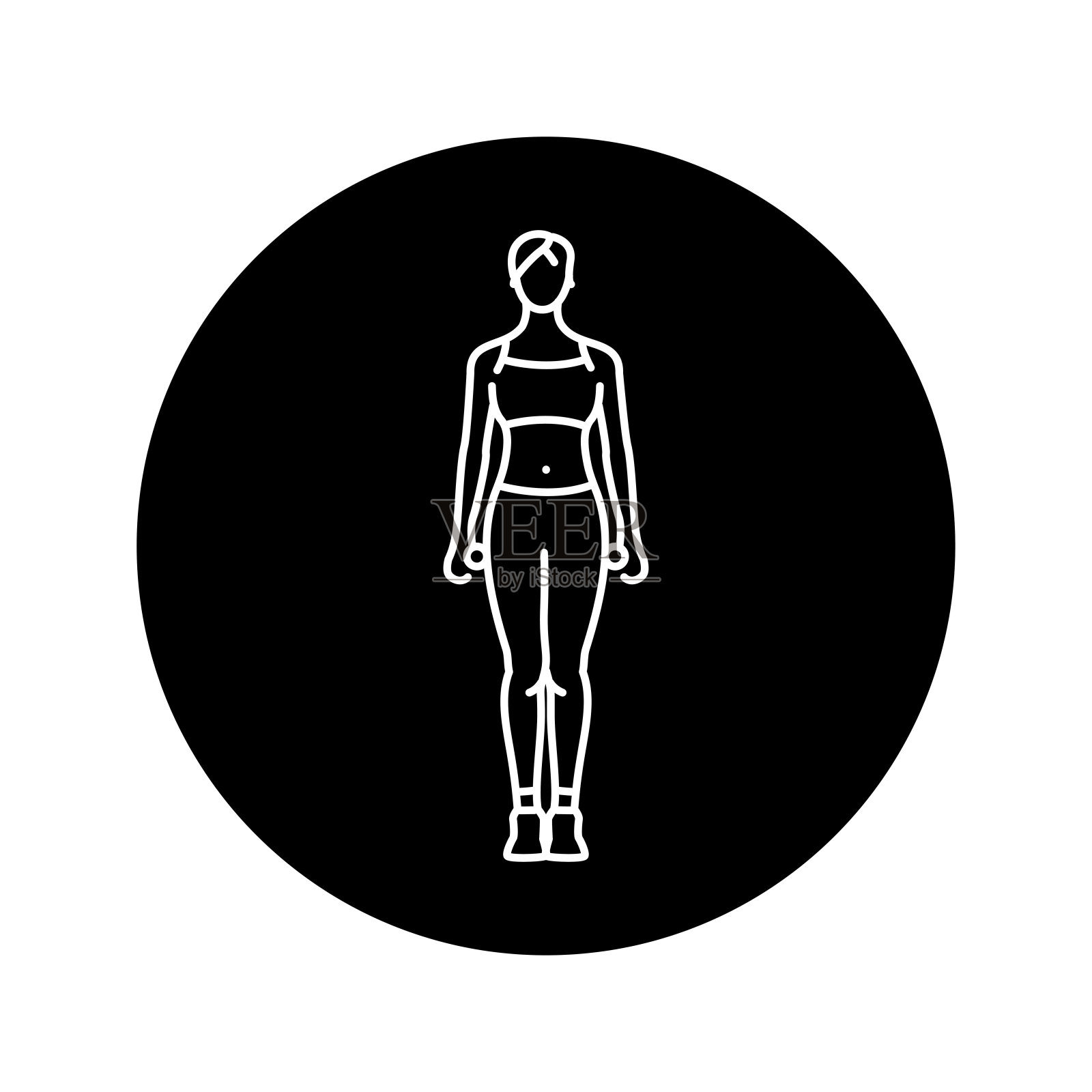 运动女孩黑线图标。插画图片素材