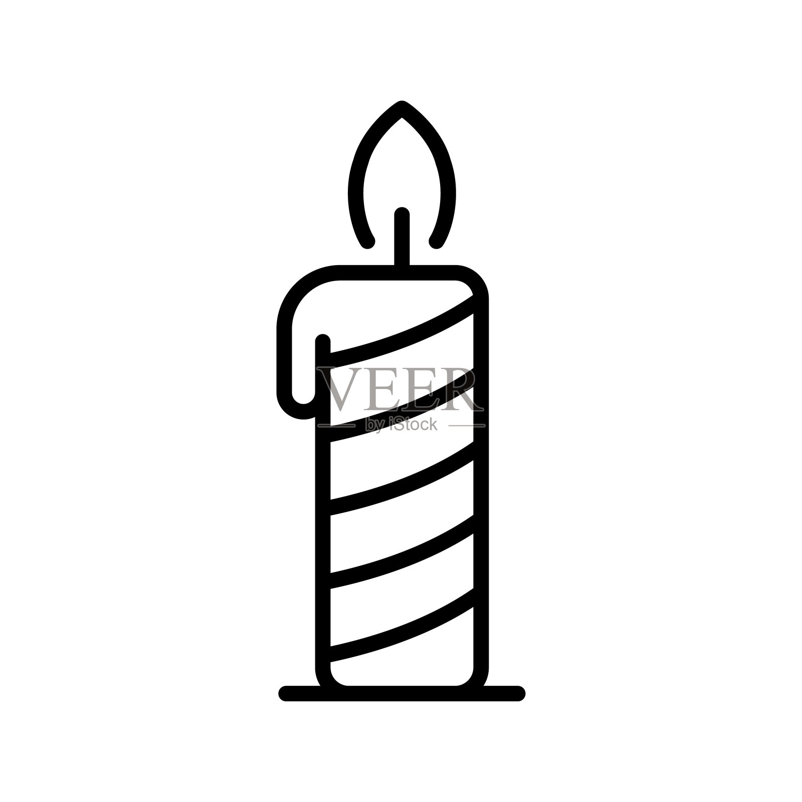 燃烧的条纹蜡烛图标。用融化的蜡装饰的圣诞彩灯插画图片素材