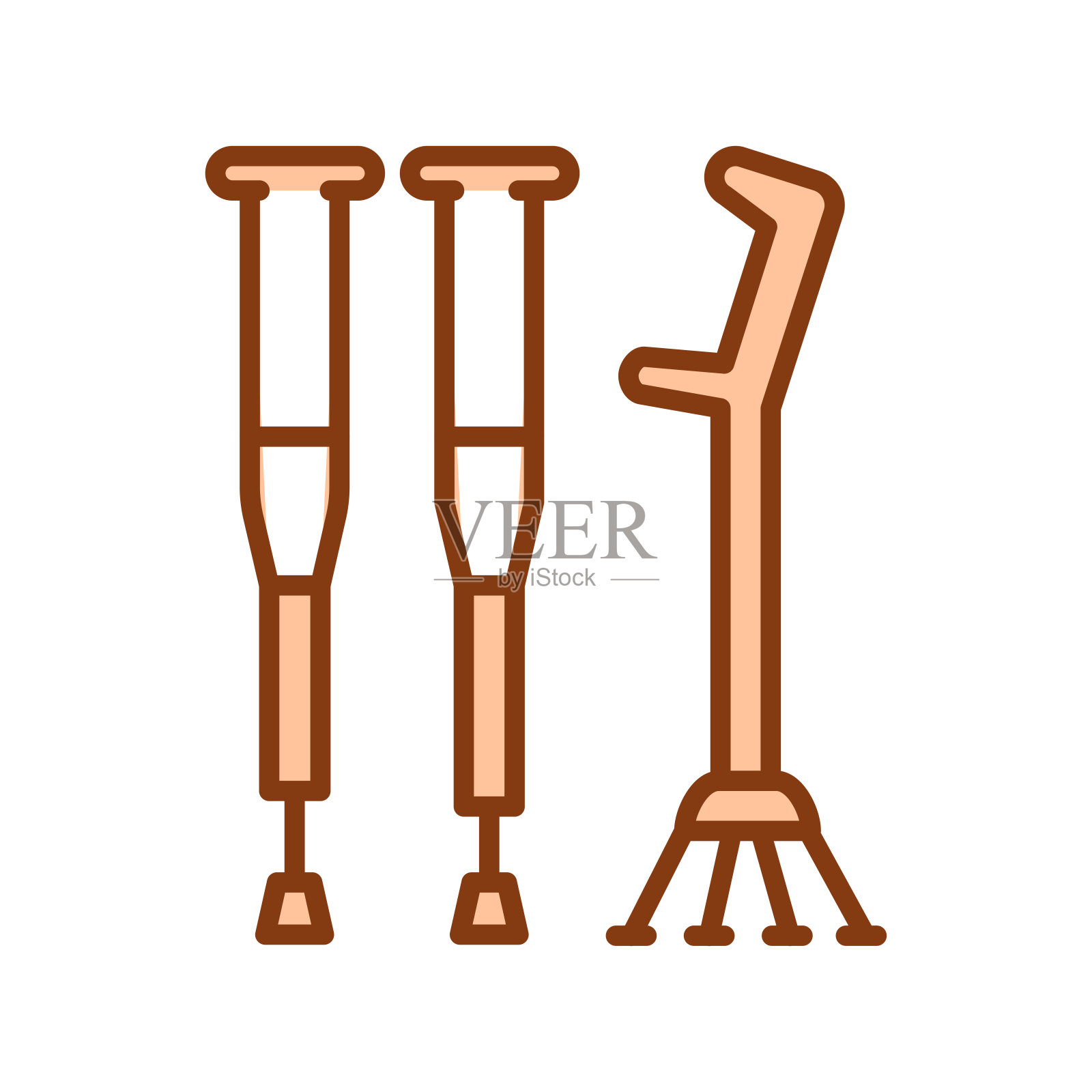 拐杖标志?色线图标。理疗。插画图片素材