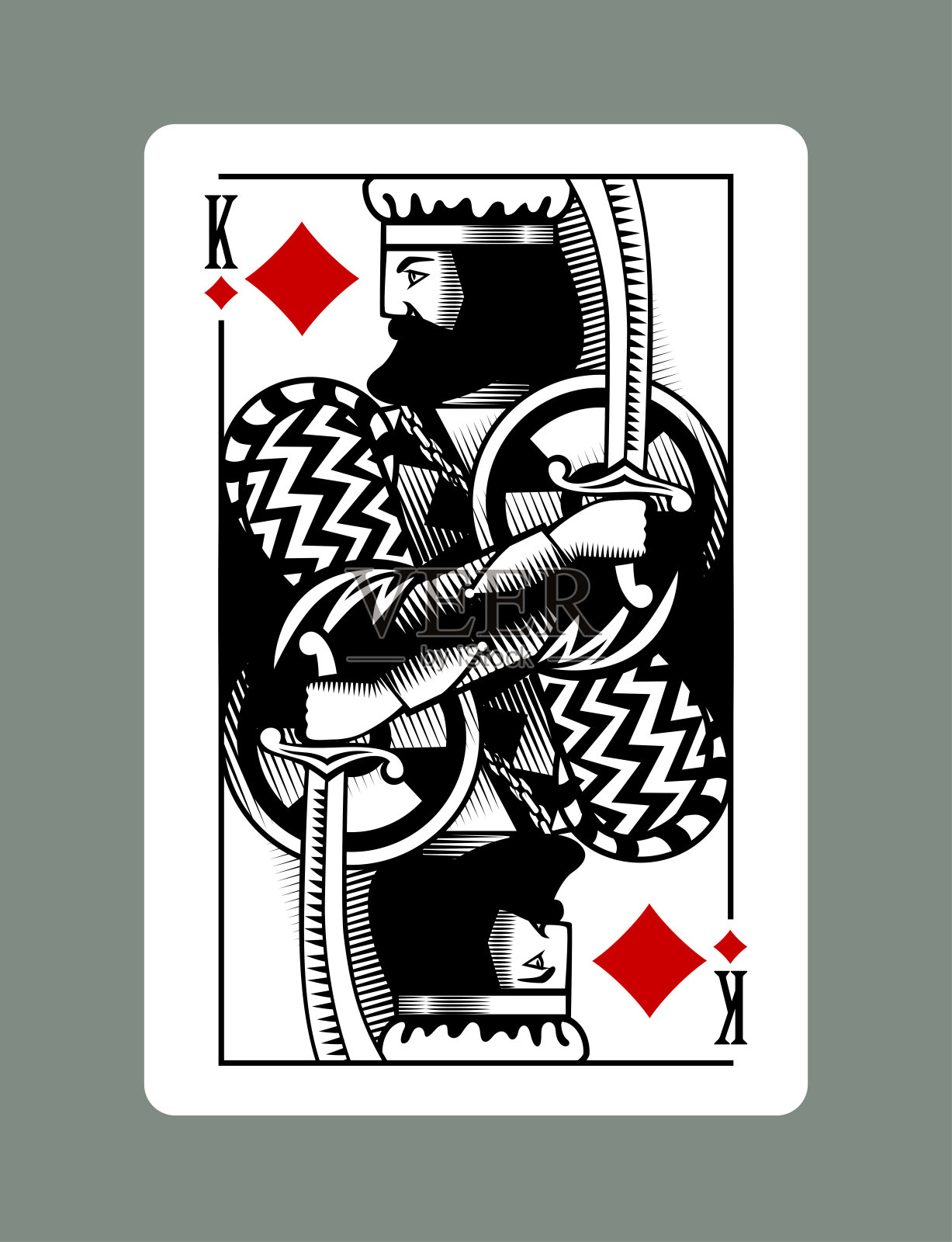 国王扑克牌的钻石套装在复古雕刻绘画风格插画图片素材
