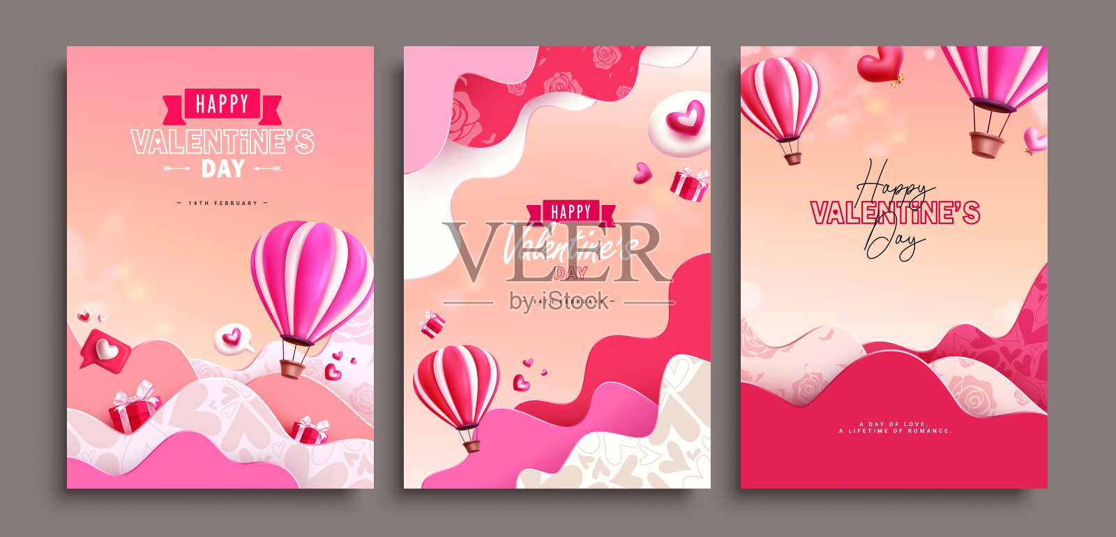 情人节贺卡矢量海报集。情人节快乐短信节日邀请卡布置收集二月庆祝活动。插画图片素材