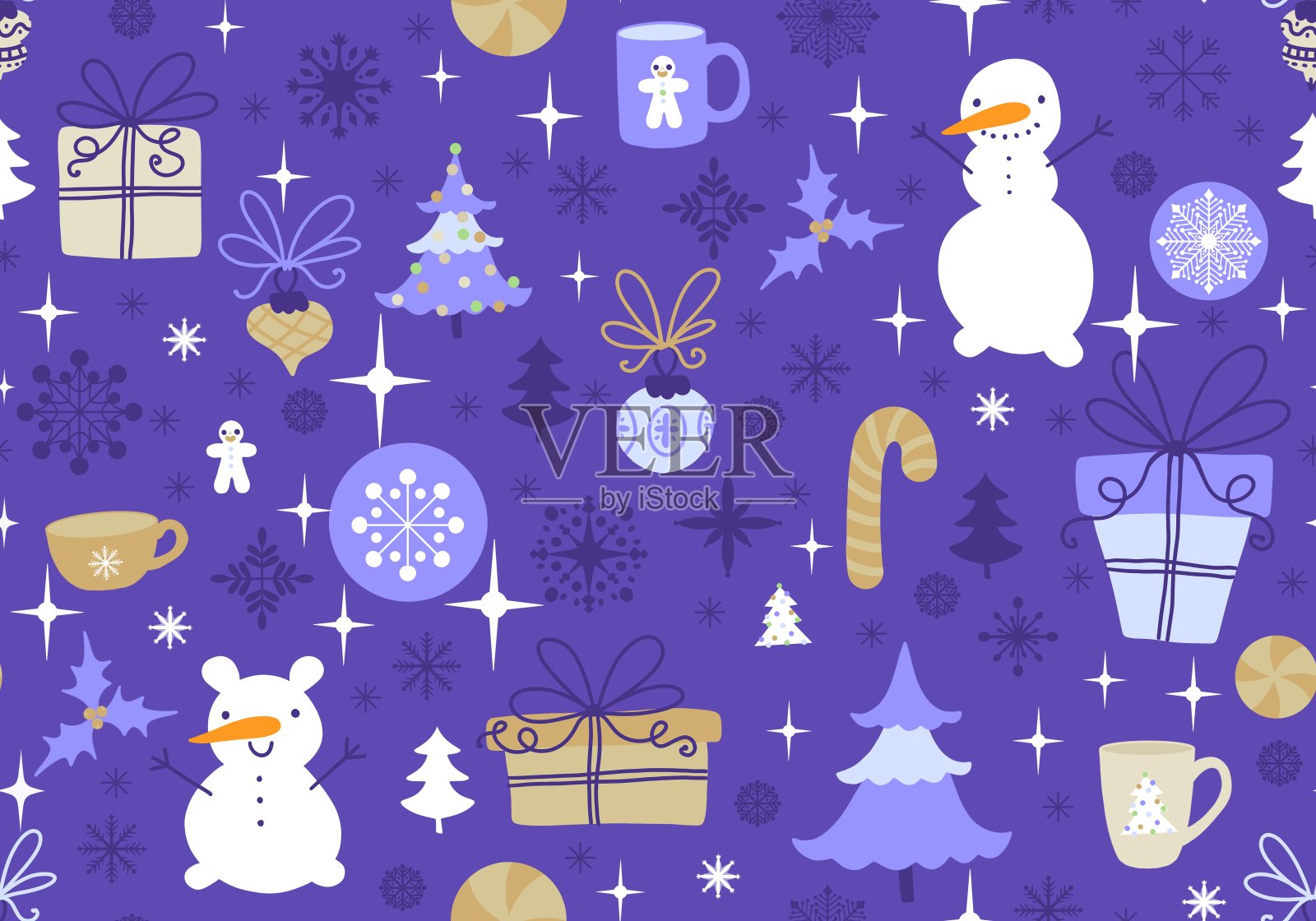 冬季圣诞无缝卡通图案包装纸及面料插画图片素材