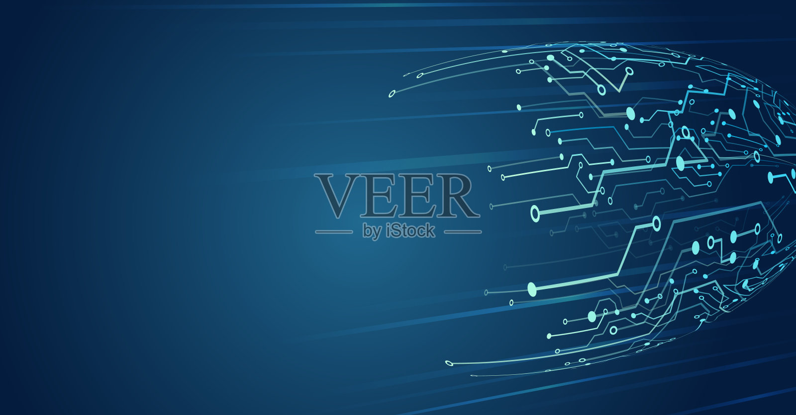 未来主义设计的横幅或演示。抽象的电路板在蓝色的背景上。高科技数字技术和工程理念。广泛的技术交流。插画图片素材