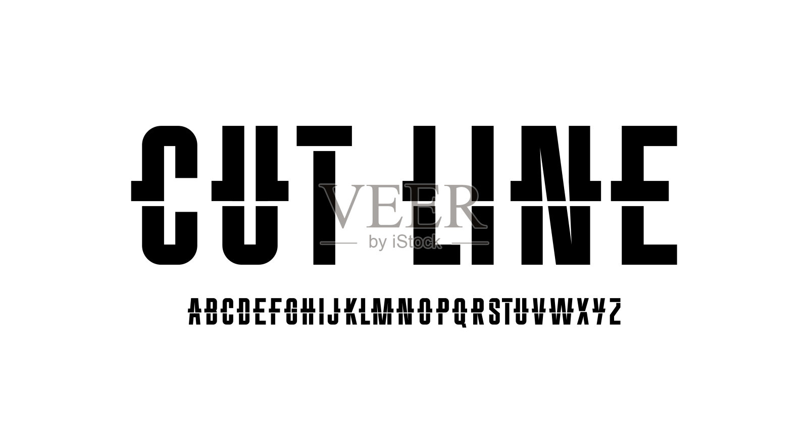 浓缩品牌字体，高几何模块化黑色字母，裁剪大写拉丁字母和数字，矢量插图10EPS插画图片素材
