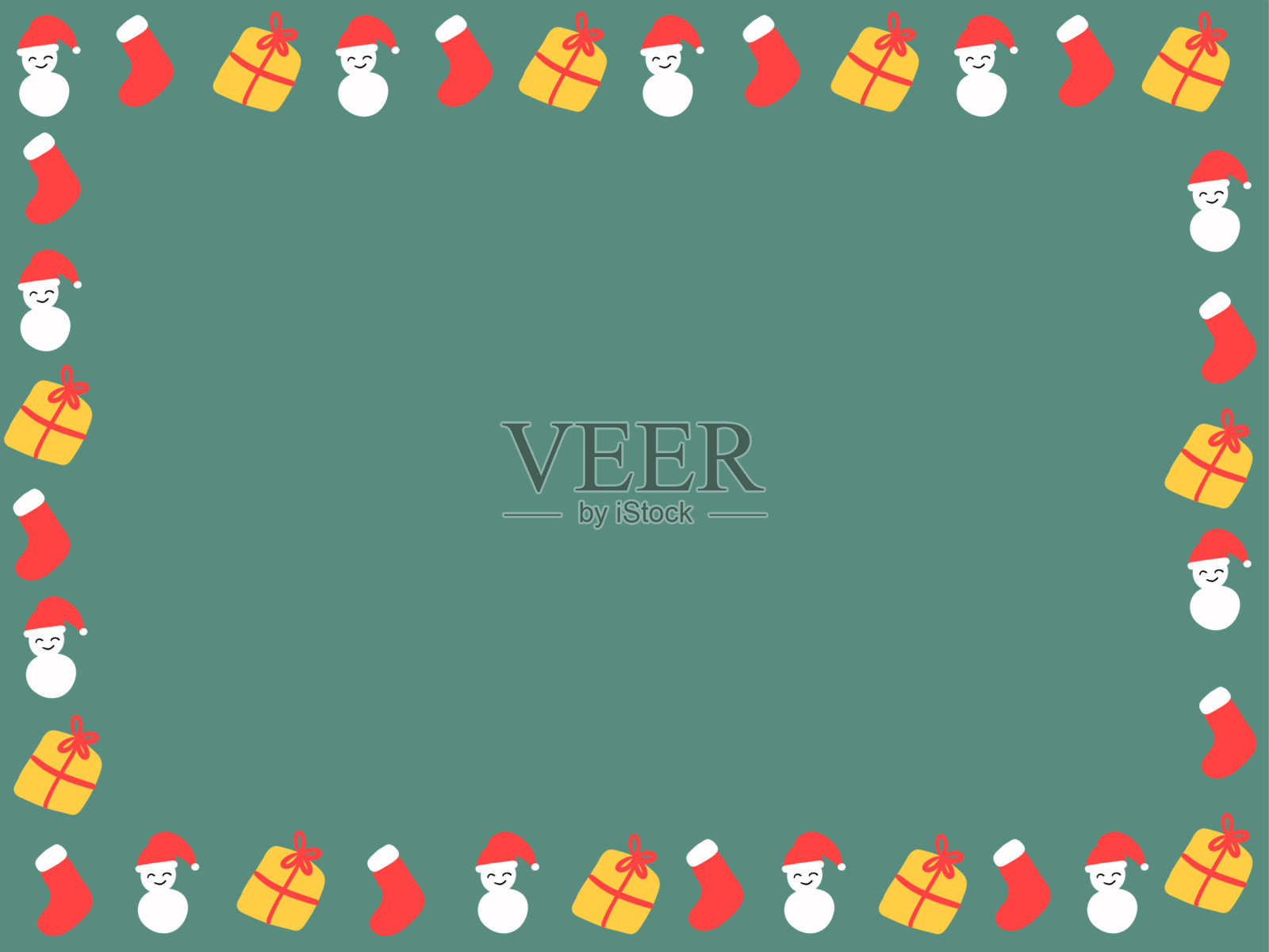 雪人，红袜子和礼盒边框插图插画图片素材