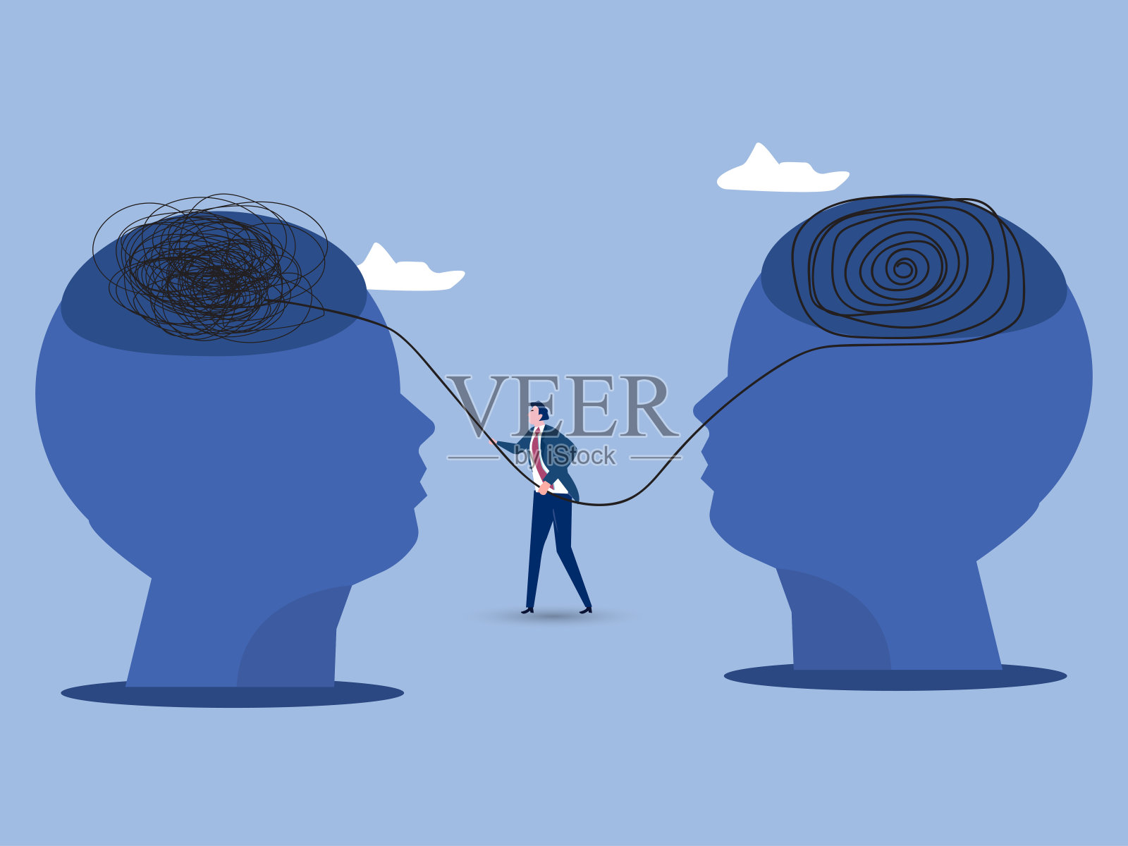 相反的心态是混乱和有序的思想，商人把解决问题看成是困难和杂乱的完整任务人的观念。矢量图插画图片素材