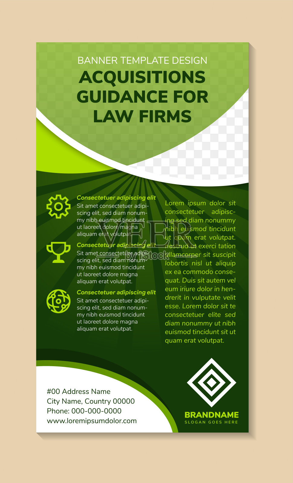 摘要垂直条幅设计模板配标题是条幅模板设计，为律师事务所并购提供指导。插画图片素材