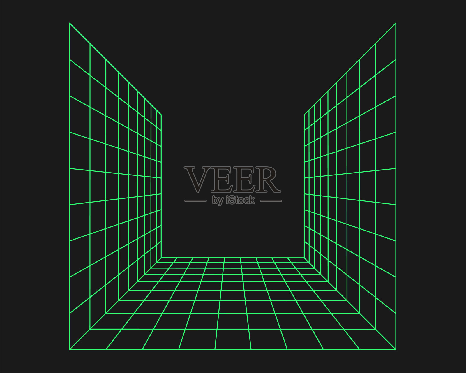 赛博朋克透视隧道。数字几何y2k元素。黑色背景上孤立的风格。矢量时尚插图。插画图片素材