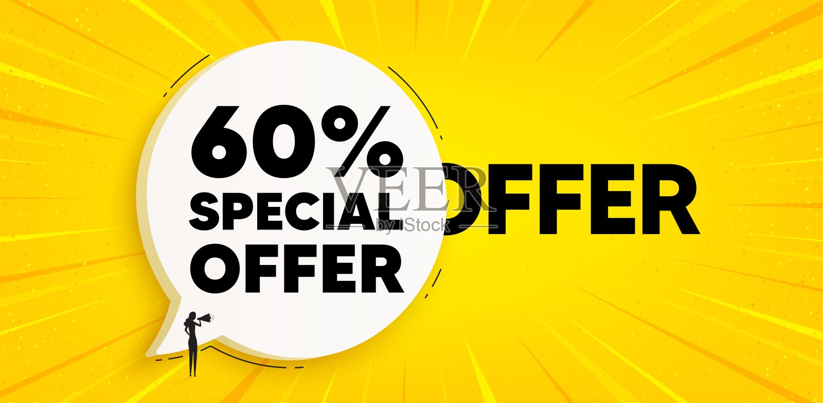 六折优惠。销售价格促销标志。聊天语音气泡横幅。向量插画图片素材