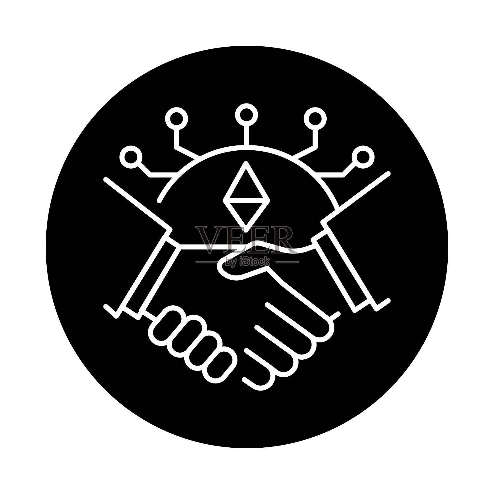 加密货币合作关系线图标。虚拟货币。插画图片素材