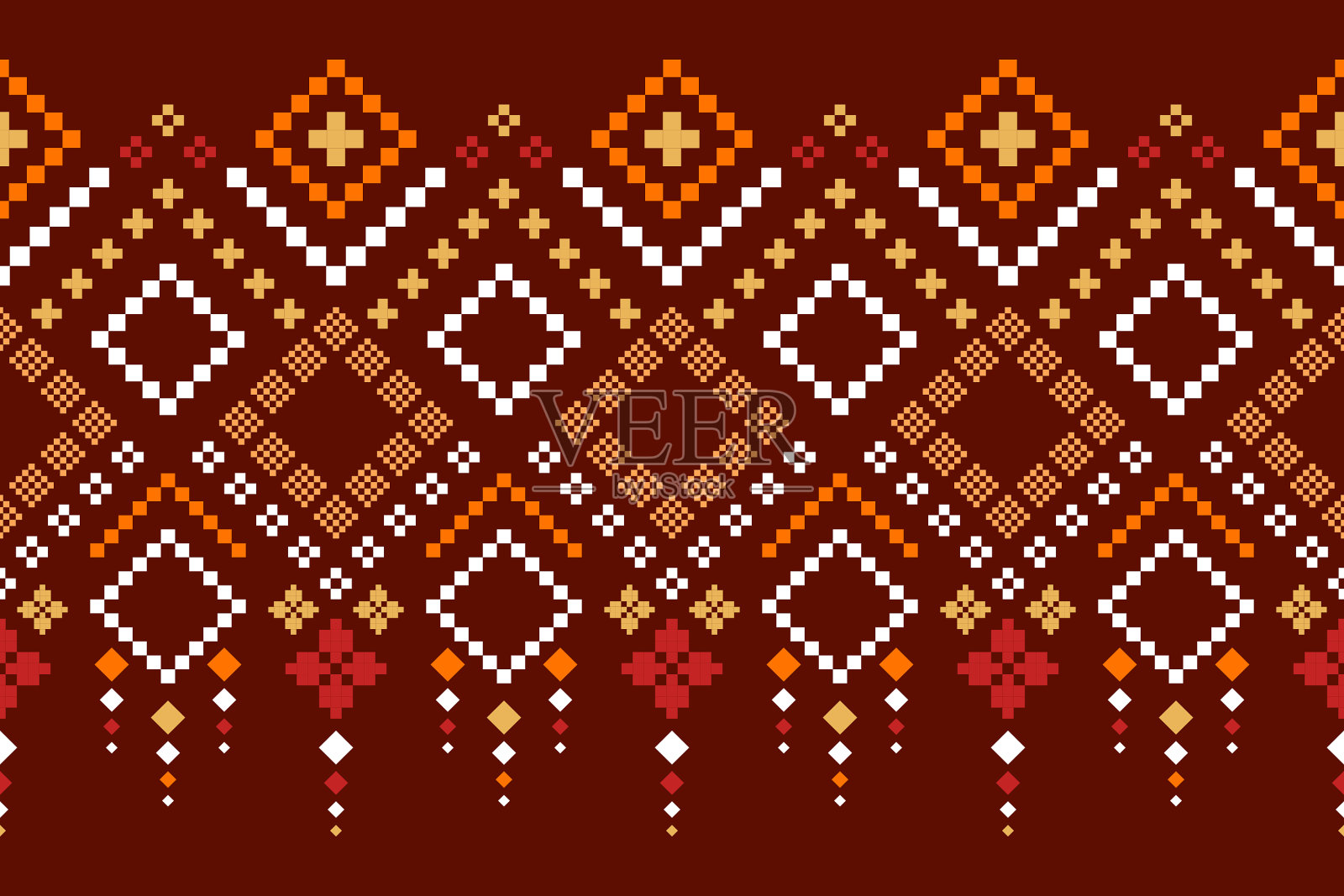 红色传统民族图案佩斯利花伊卡特背景抽象阿兹特克非洲印度尼西亚印度无缝插画图片素材