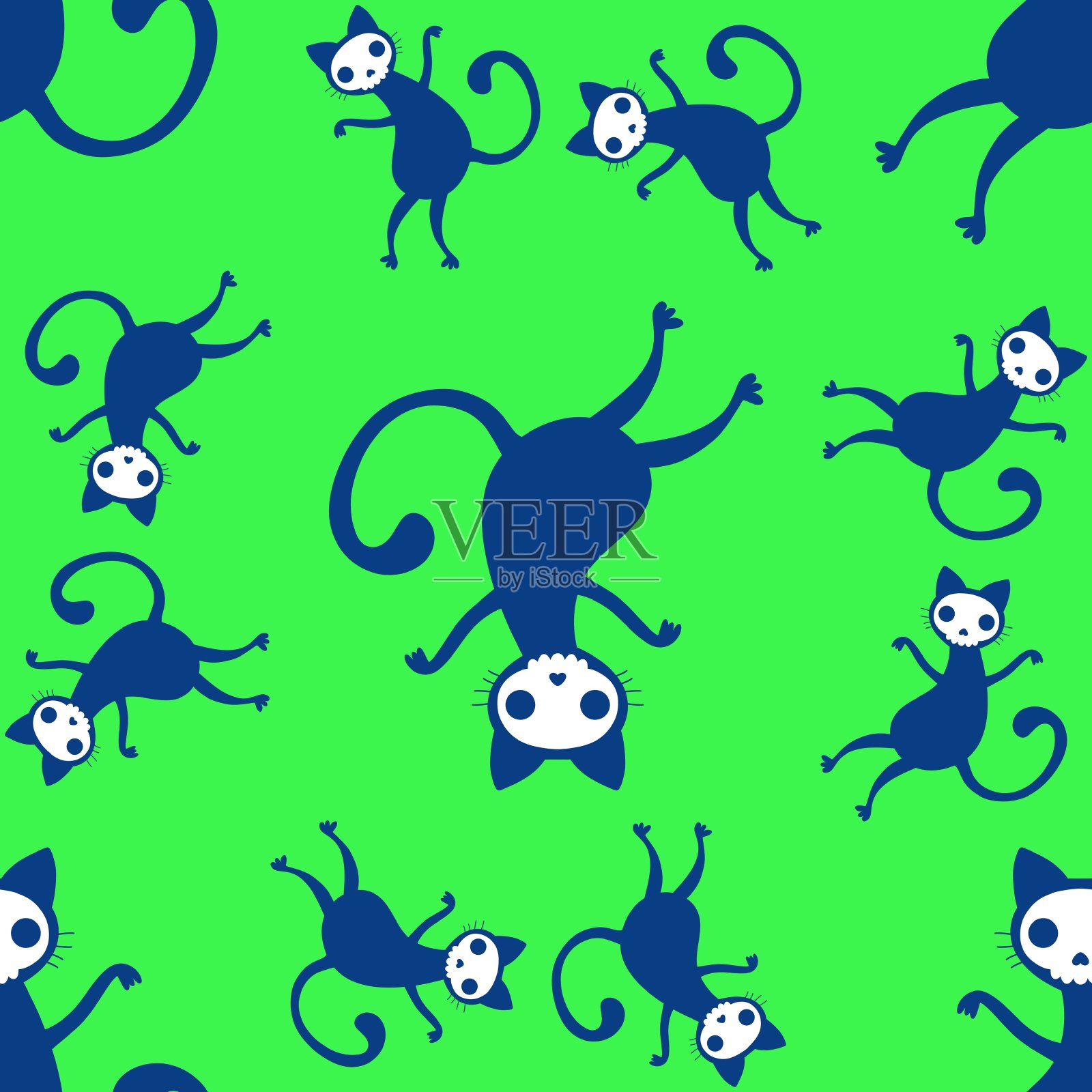 万圣节无缝猫图案用于织物和纺织品及包装插画图片素材