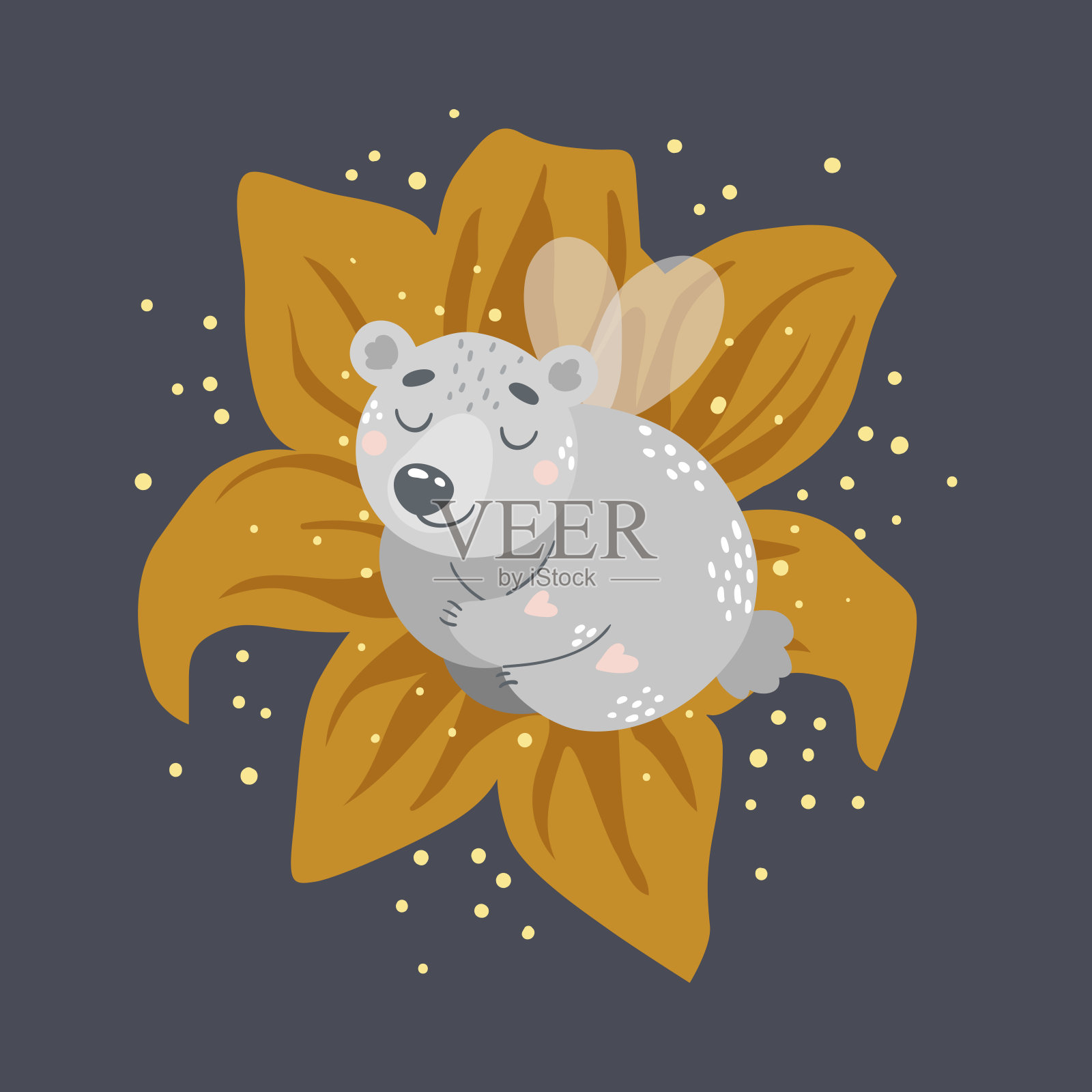 矢量插图与可爱的仙女熊。适用于印刷海报，贴纸，卡片等。插画图片素材