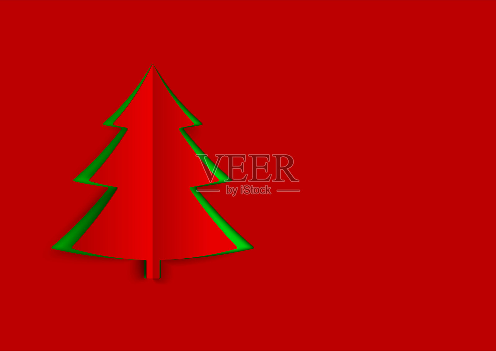 圣诞树在纸艺术风格与绿色和红色的颜色。圣诞节抽象背景用红纸层。插画图片素材