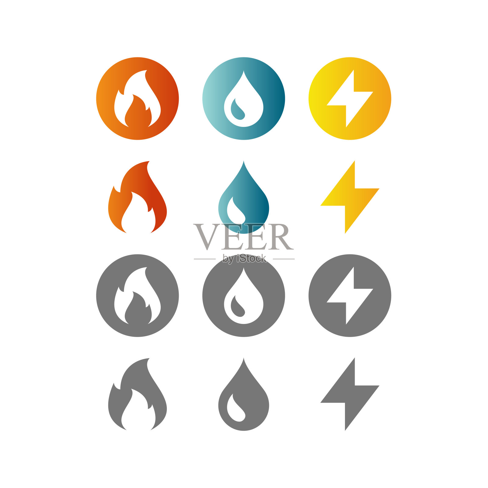 气体，水和电矢量图标集插画图片素材