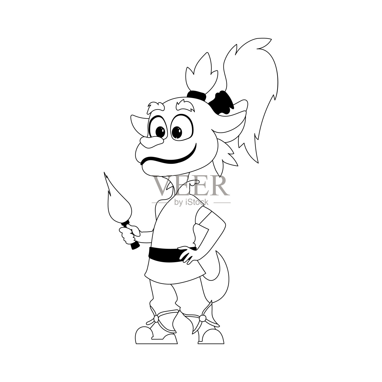 神秘的武士在中国龙卡通人物的形式。颜色风格插画图片素材