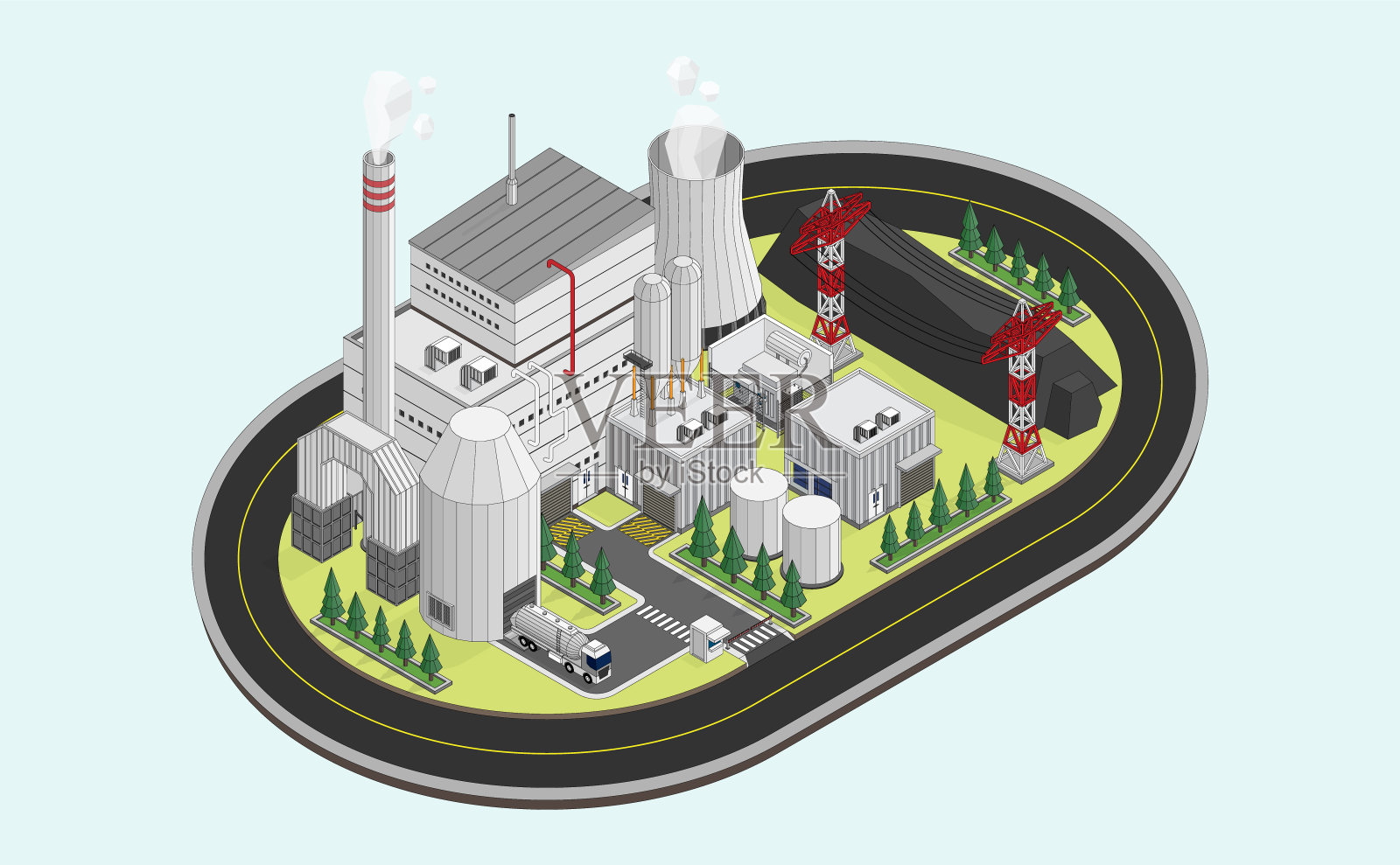 煤能源、煤电厂用等距图插画图片素材