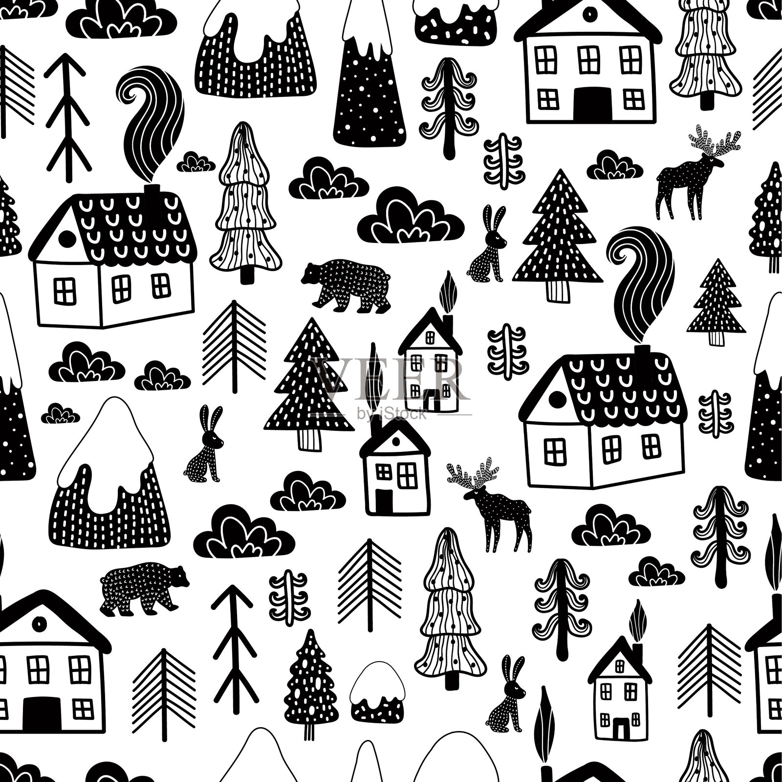 斯堪的纳维亚森林的冬季插画图片素材