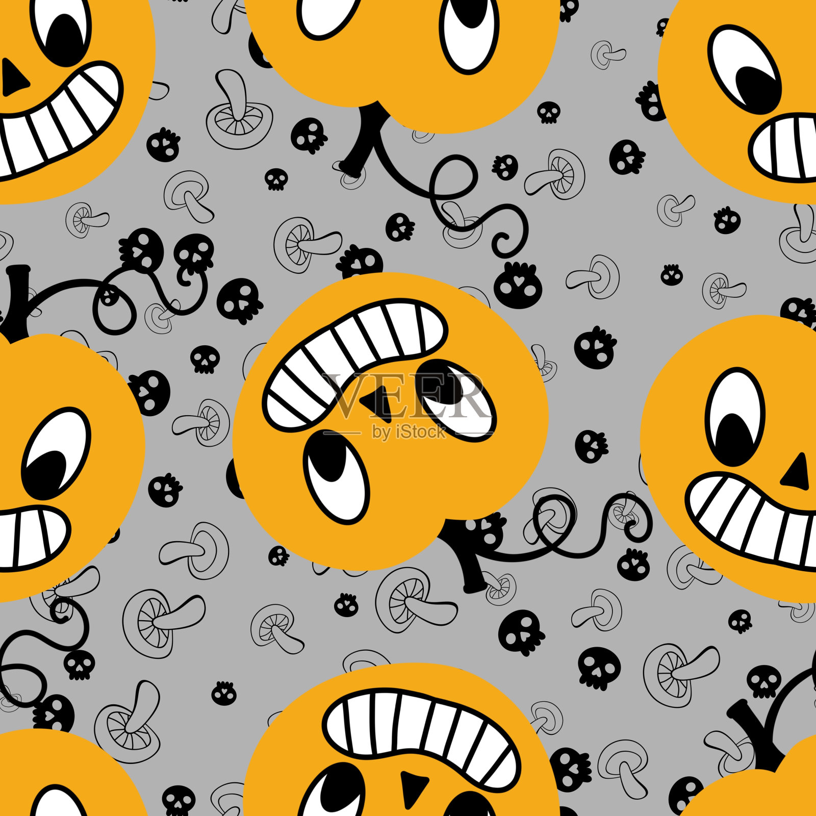 万圣节无缝猫图案用于织物和纺织品及包装插画图片素材