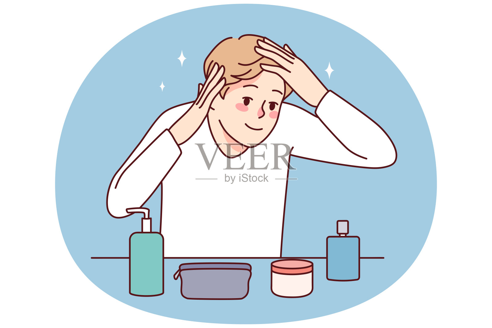 年轻人照镜子做美容手术插画图片素材