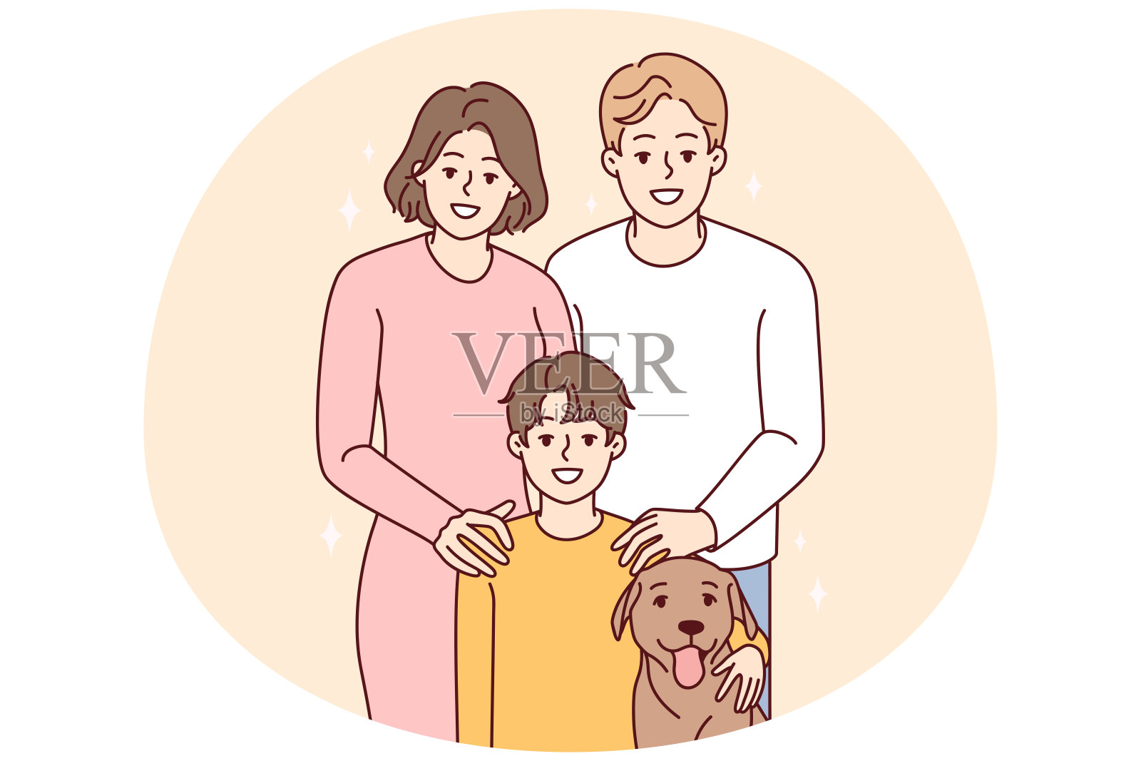 一家人带着孩子和狗的画像插画图片素材