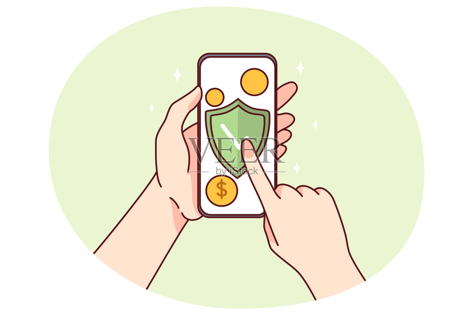 用户在手机上购买防病毒程序插画图片素材