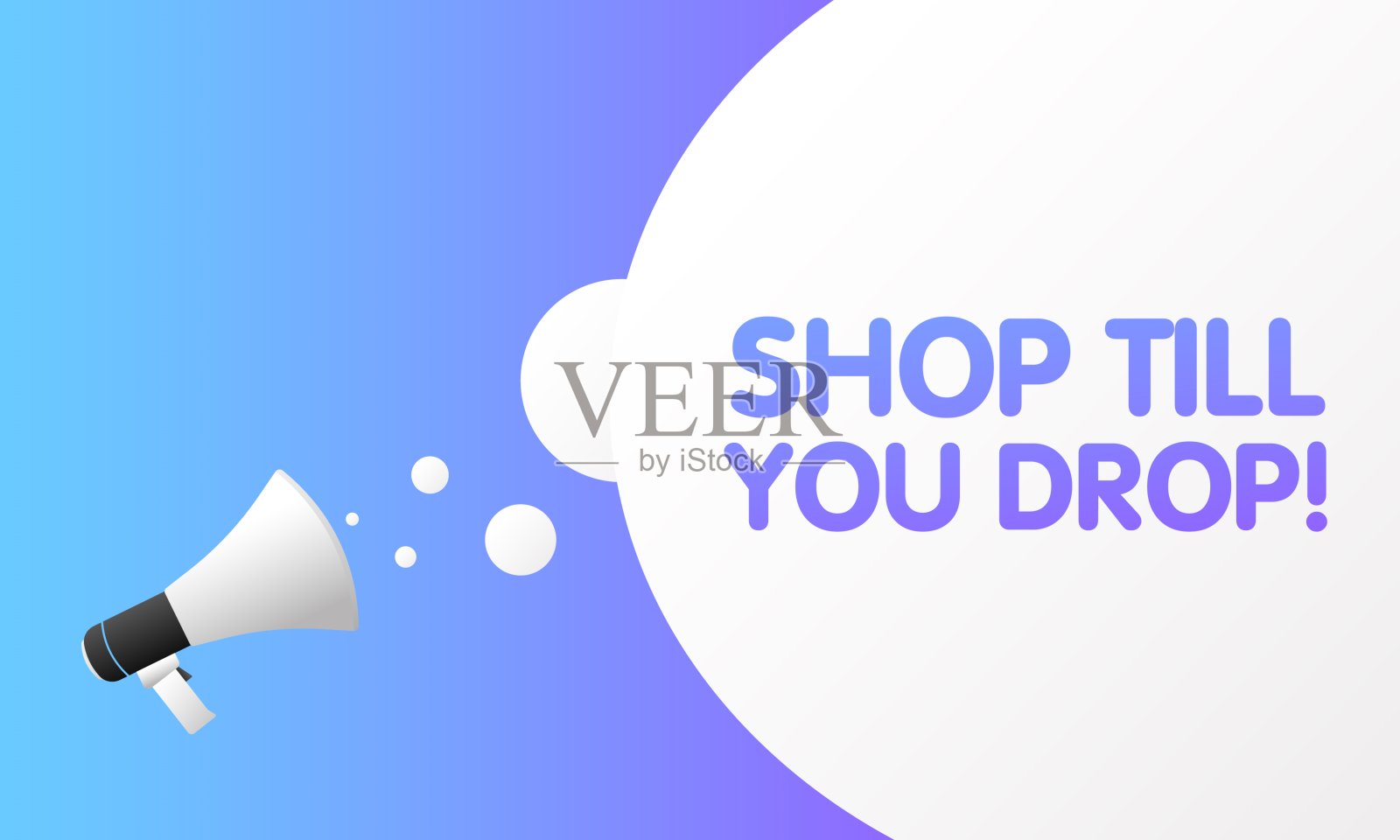 购物到你放下招牌为止。扁平，紫色，扩音器里的文字，购物到你放下招牌。矢量图标插画图片素材
