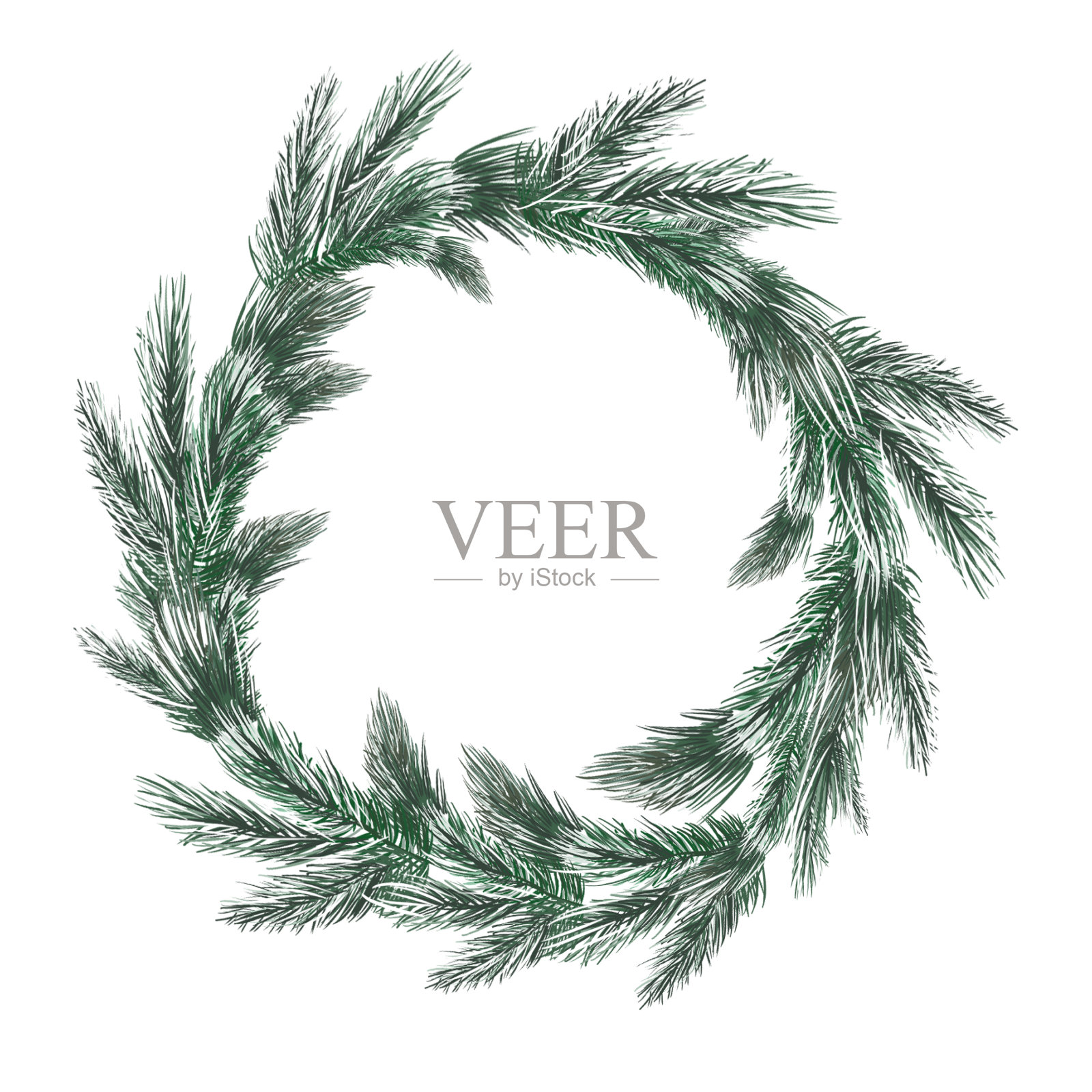 新年或圣诞节的花环。数码插图。孤立在白色背景上。适合制作卡片、横幅、装饰品、广告、礼品插画图片素材