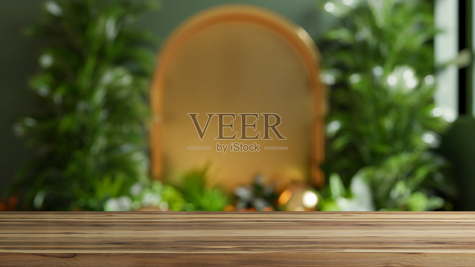 木制桌面在模糊的绿色自然背景照片摄影图片